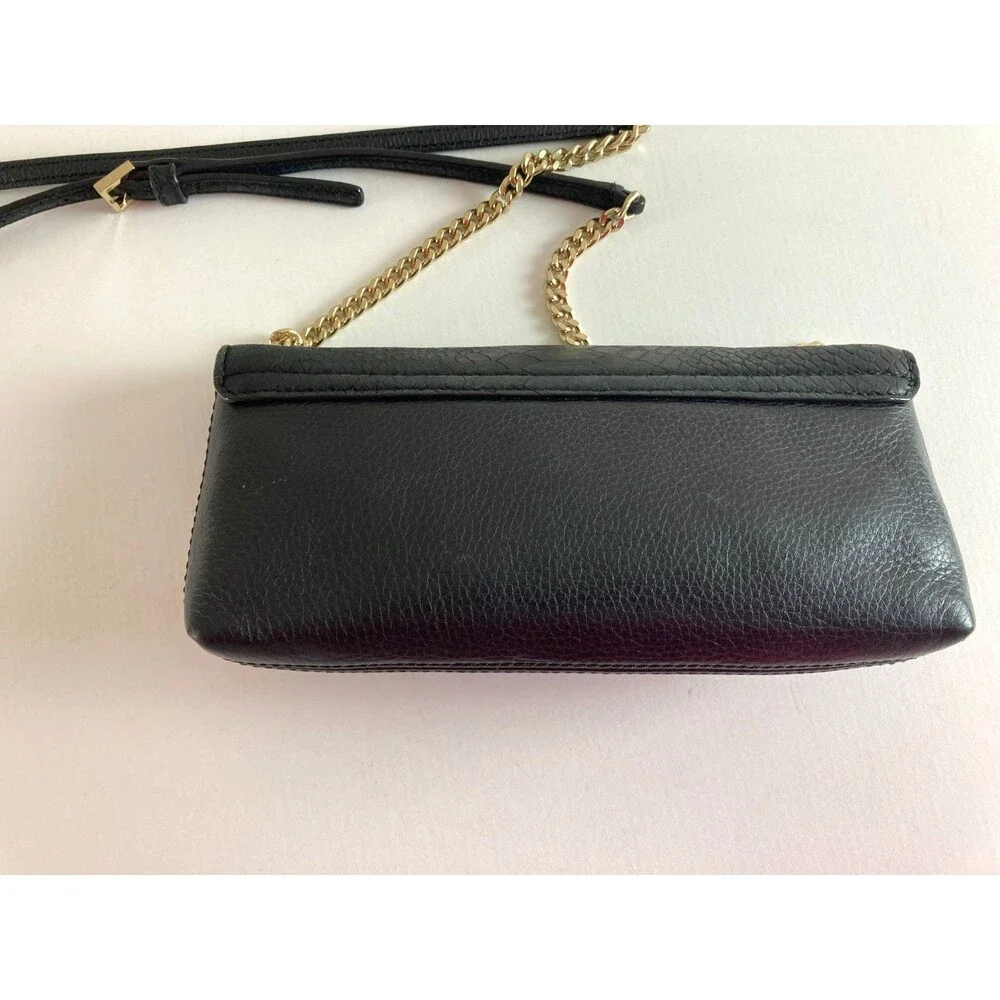 Kate Spade New York Black Pebbled Leather Crossbody Bag Gold Chain Strap Snake